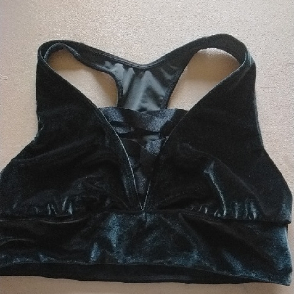 Womans L Victoria Sport Dark Green Racerback Velvet Bra with V-Neck